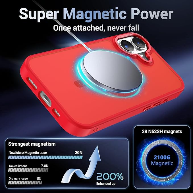 Newfuture Magnetic for iPhone 17 Case [Compatible with Magsafe] [Military Grade Drop Protection] Translucent Matte Anti-Scratch Shockproof Protective Phone Cover 6.3 Inch, Red