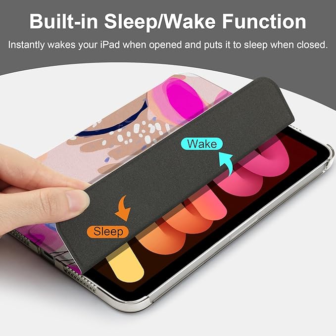 DONGKE for iPad mini 7 (A17 Pro) 2024 & iPad mini 6 2021 8.3 Inch, Slim Foldable Stand Hard PC Translucent Back Shell Smart Cover for iPad mini 7th/6th Generation [Auto Wake/Sleep] - Floral Artistic