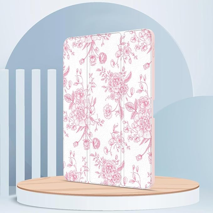 Case for iPad Pro 11-Inch M5/M4 2025/2024 (6th/5th Generation), Case with Pencil Holder, Clear Back Cover Cute Cool Design for Women Girls, Auto Sleep/Wake, Artistic Flower