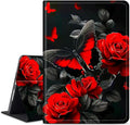 for Amazon Kindle Fire HD 8 & HD 8 Plus(12th/10th Generation, 2024/2022/2020 Release) 8" Tablet Case, Slim Kickstand Stand Leather Smart Cover with Auto Wake/Sleep, Red Rose Butterfly