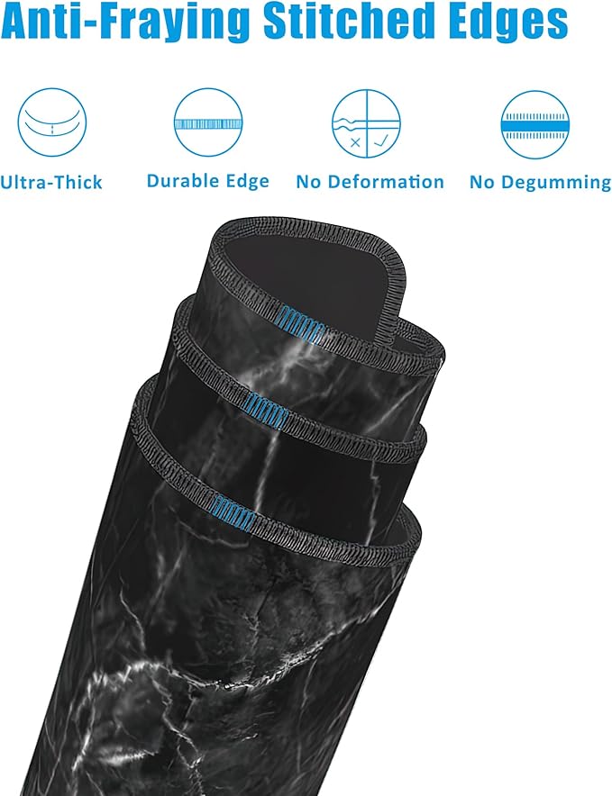 Black Marble Texture Desk Mat,Large Gaming Mouse Pad,Non-Slip Rubber Base Desk Pad with Stitched Edges for Desk Office Home Decor 35.4X15.7 Inch