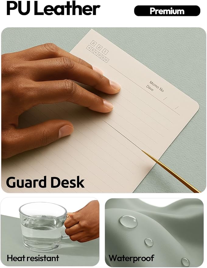 YSAGi Leather Desk Pad Protector, Office Desk Mat, Large Mouse Pad, Non-Slip PU Leather Desk Blotter, Laptop Desk Pad, Waterproof Desk Writing Pad for Office and Home (Grayish Green, 47" x 17")