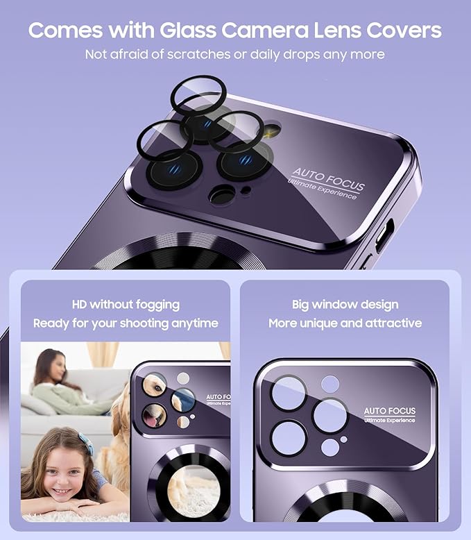 MAKAVO Magnetic for iPhone 13 Pro Max Case, Compatible with MagSafe, Built-in Camera Lens Protector, Logo View, Military Grade Drop Proof Phone Case Cover, Purple