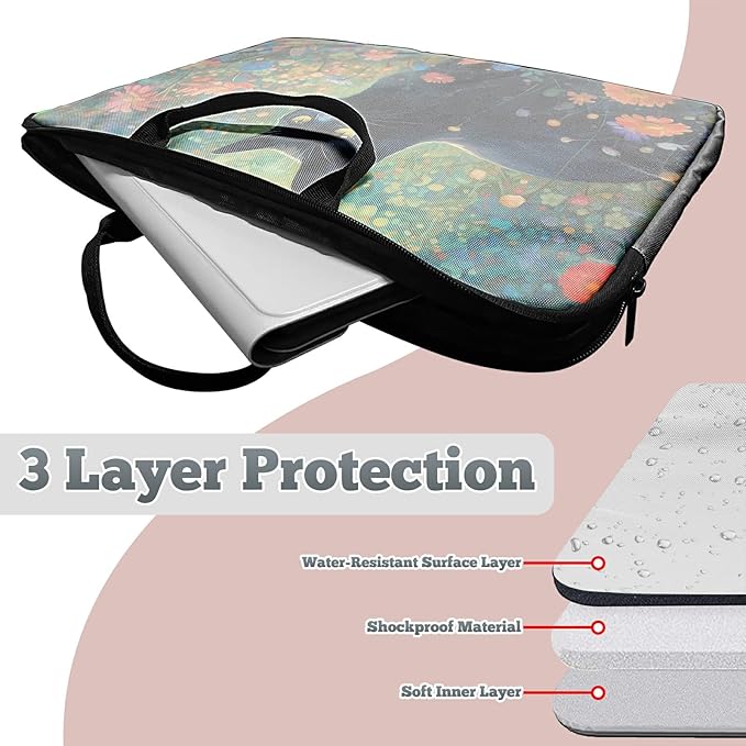 Laptop Sleeve Case 15 inch Plus Cute Mousepad, Black Cat Florals Slim Carrying Case Durable Handbag Protective Travel Laptop Bag for 13-15 inch Tablet,Laptop, Ultrabook Notebook