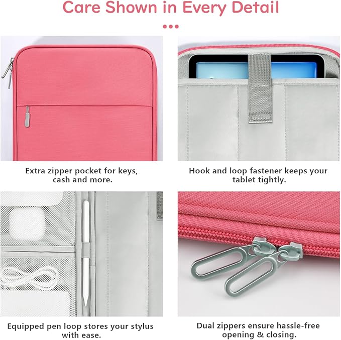 Dadanism 9-11" Tablet Sleeve Padded Carrying Case for iPad (A16) 11th Gen 11", iPad 10th Gen 10.9", iPad Air M4/Pro M5 11", iPad Air 5/4, iPad 9/8/7th Gen, Galaxy Tab A11+ Plus 11", Watermelon Pink