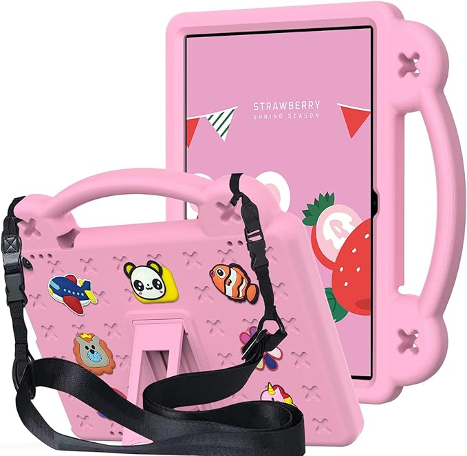 AKABEILA Compatible with ONN 10.1(GEN3) 2022(1000071485)/Fire HD 10 Plus(2021/2023)/Amazon Fire HD 10(2021/2023) Tablet Case, Kids Case with Shoulder Strap & Stand Handle for Girl Kid Gift Pink