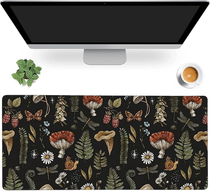 Vintage Mushroom Large Mouse Pad Extended Gaming Mouse Pad Waterproof Desk Mat with Stitched Edge,Non Slip Base Keyboard Mouse pad for Home Office 35.4" X 15.7"