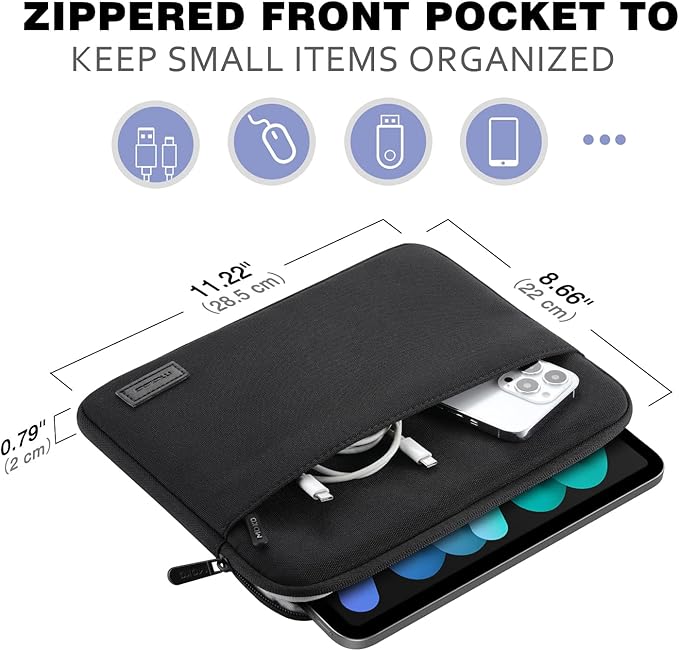 MoKo 9-11 Inch Tablet Sleeve Bag - Carrying Case for iPad Pro M4/Air M2/5/4/3, iPad 10th/9/8/7, Tab S8/S9, Black