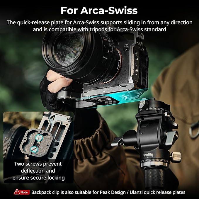 SMALLRIG Camera Clip with Plate, Quick Release System, Max Payload 40kg/88lb, for Sony, for Nikon, for Fujifilm, for DSLR Action Camera, Backpack Strap Clip Kit for Arca-Swiss - 5053