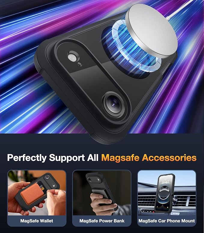 Diaclara Magnetic Designed for iPhone Air Case Full Body Bumper,[Compatible with MagSafe] Military Drop Proof Cover with Built-in Touch Sensitive Anti-Scratch Screen Protector for iPhone 17 Air Black