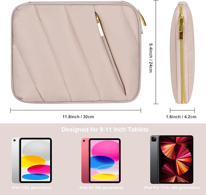 Puffy iPad Sleeve Case, Padded Pouch Bag for iPad Pro 11 (2022-2018), iPad 10.9 (10th Gen), iPad Air (5/4th Gen), Galaxy Tab S9/S8, Portable Tablet Cover with Front Pocket, Khaki-11