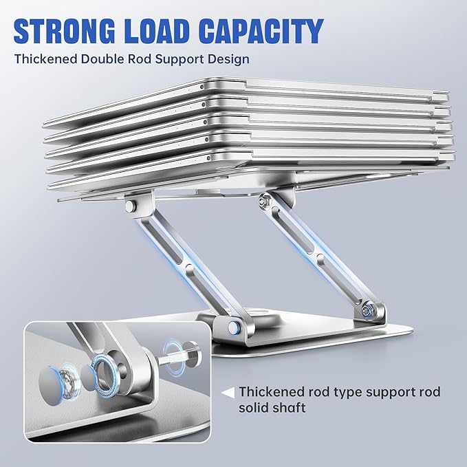 JOYEKY Laptop Stand for Desk, Adjustable Computer Stand with 360° Rotating Base, Ergonomic Laptop Riser for Collaborative Work, Foldable & Portable Laptop Stand, fits for All 10-16" Laptops (Sliver)