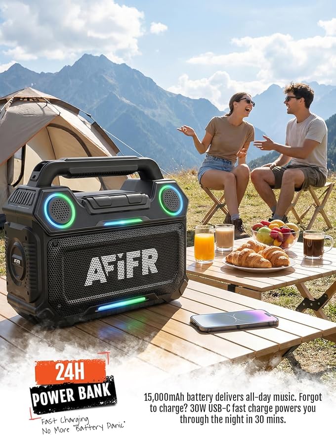 Outdoor Bluetooth Speaker, 160W Loud Bass! Rugged, IP67 Waterproof, 24H Playtime with Lights, Wireless TWS Pairing Portable Speakers for Party, Outsides, Travel, Beach, Garage (Jungle Moss)