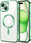 Hython Magnetic Clear for iPhone 15 Plus Case with Camera Lens Protector [Compatible with MagSafe] Luxury Plating Edge Slim Soft TPU Cover Protective Phone Case for iPhone 15 Plus 6.7", Light Green