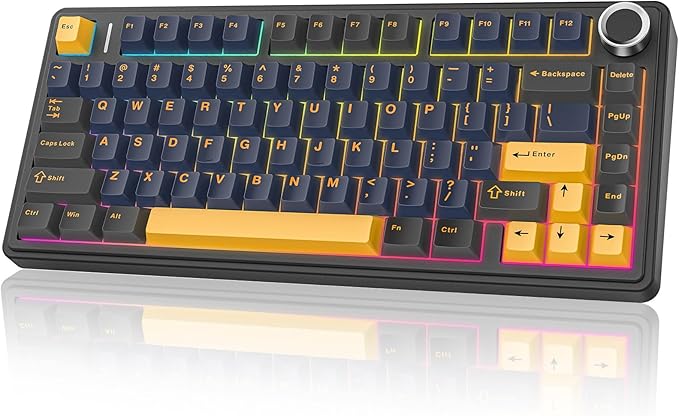 AULA F75 - 75% Wireless Mechanical Keyboard,Hot Swappable Custom Gaming Keyboard with Knob,BT5.0/2.4GHz/USB-C,RGB Backlit,Pre-lubed Reaper Switches,Double Shot PBT Keycaps,Mechanical Gaming Keyboards