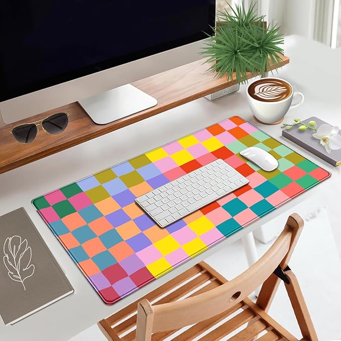 Checkered Desk Mat Retro Cute Mouse Pad XXL Large Mouse Pad, Desk Matt for Desktop Keyboard Pad Mouse Mat Computer Decor with Stitched Edges 31.5 X 15.7In