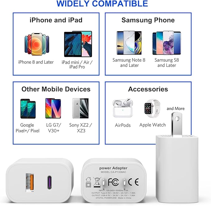 4 Pack i Phone 17 16 15 14 USB C Charger Block, iGENJUN 20W Dual Port QC + PD 3.0 Power Adapter Wall Charger, Double Fast Plug Charging Brick for i Phone 17/17 Pro/16/15/14/X, Galaxy - White