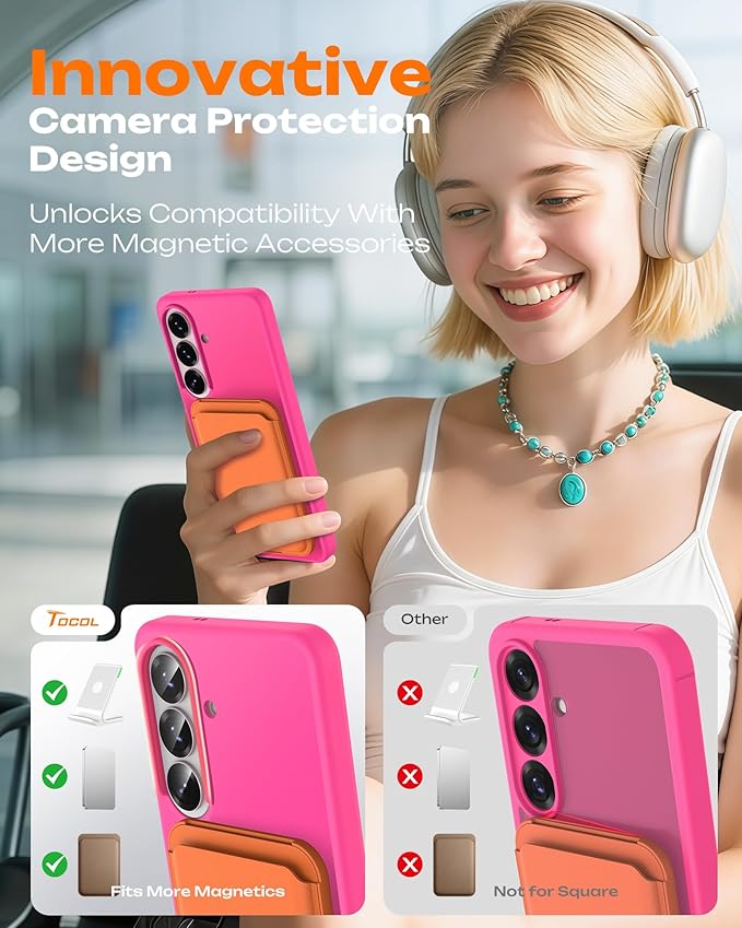 TOCOL for Samsung Galaxy S26 Case, Compatible with Magsafe, Full Camera Protection, Built-in Magnetic Ring, Drop Protection, Translucent Matte Phone Case for S26 6.3 inch (Hot Pink)