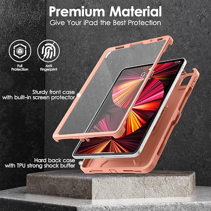 DTTO for iPad Pro 11 inch Case 2022(4th Gen)/2021(3rd Gen), [Screen Protector] Dual Layer Full Body Protection Cover with Pencil Holder, Also Fit iPad Pro 11'' 2020&2018/iPad Air 5/Air 4 - Pink