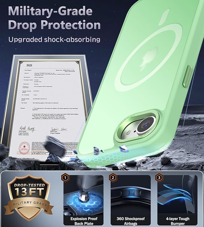 Newfuture Designed for iPhone 17e Case & iPhone 16e Case with Magnetic [13 FT Military Drop Protection] [Compatible with Magsafe] Translucent Shockproof with Anti-Fingerprint Phone Case, Matcha Green