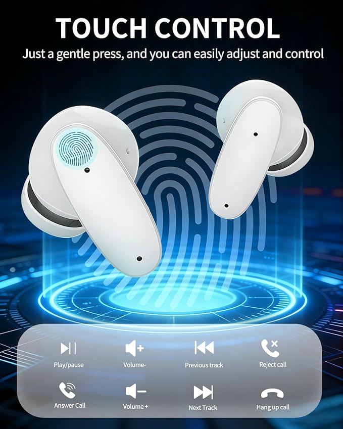 True Wireless Earbuds, Bluetooth 5.4 Headphones with Dual ENC ANC Noise Canceling, 13mm Drivers for Deep Bass Stereo, IPX7 Waterproof, 18H Playtime, USB-C Charging Case for iPhone Android