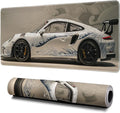 White Ukiyo-e Style Sports Car Mouse Pad Abstract White Mouse Pad 31.5x11.8 Inch Texture Non-Slip Rubber Base Large Mousepad Stitched Edges Keyboard Mouse Mat Desk Pad for Office and Home