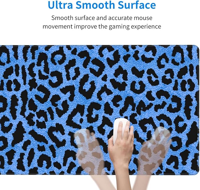 Blue Leopard Skin Print Large Extended Mouse Pads XL Mousepad with Stitched Edges Non-Slip Rubber Base Computer Keyboard Pad Desk Mat for Home Office Desk Decor, 29.5" X 15.8"
