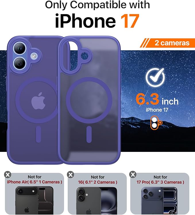 Magnetic for iPhone 17 Case,[Anti-Slip][Compatible with MagSafe][Military Grade Drop Protection] Shockproof Protective Translucent Matte Phone Case for iPhone 17 Case,Cobalt Blue