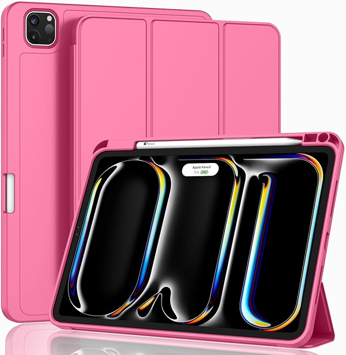 ZryXal iPad Pro 11 Inch Case (M5) 2025/ (M4) 2024 (Model: A2836/A2837/A3006), Trifold Stand Smart Cover with Pencil Holder and Soft TPU Back, Auto Wake/Sleep (New Peach Red)