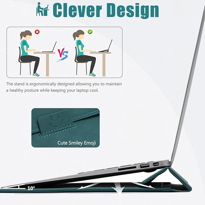 HYZUO 13 Inch Laptop Case Sleeve with Stand for 2026-2018 MacBook Air 13 M5 M4 M3 M2 M1, 2026 13" MacBook Neo, 2026-2016 MacBook Pro 13 M2 M1, iPad Pro/Air 13, Surface Pro 12-3, XPS 13, Dark Green