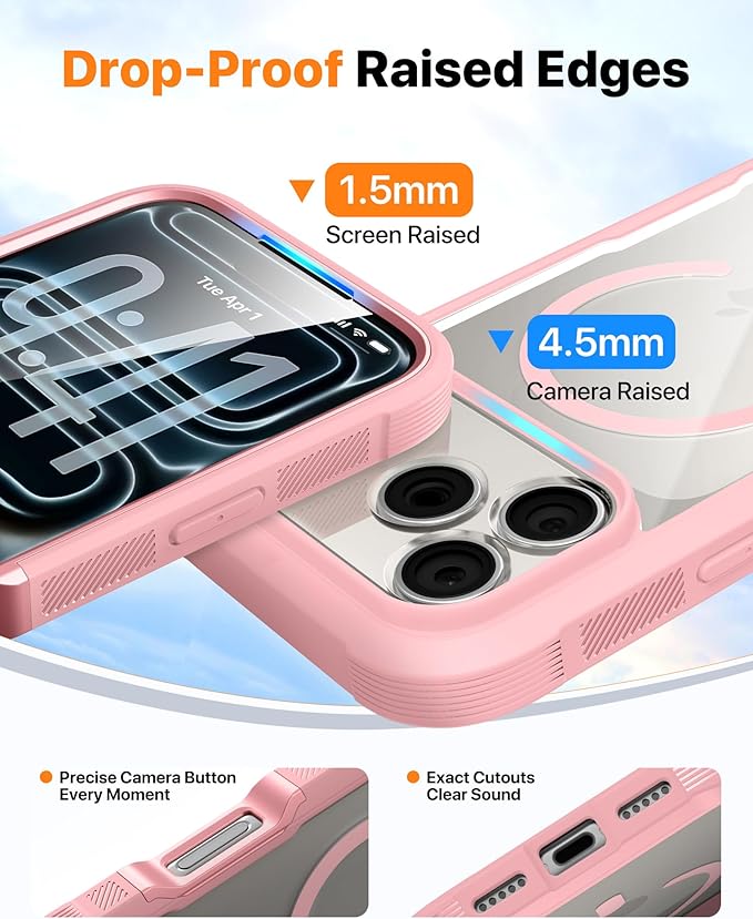 Diaclara Magnetic Designed for iPhone 17 Pro Case Full Body Bumper,[Compatible with MagSafe] Military Drop Proof Cover with Built-in Touch Sensitive Anti-Scratch Screen Protector,Pink