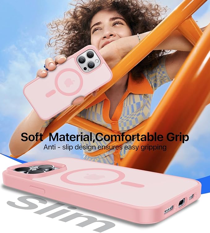 Magnetic for iPhone 15 Pro Max Case[Compatible with MagSafe][Military-Grade Drop Protection][Anti-Yellowing]Shockproof Protective Translucent Matte Cover for iPhone 15 Pro Max Phone Case,Pink