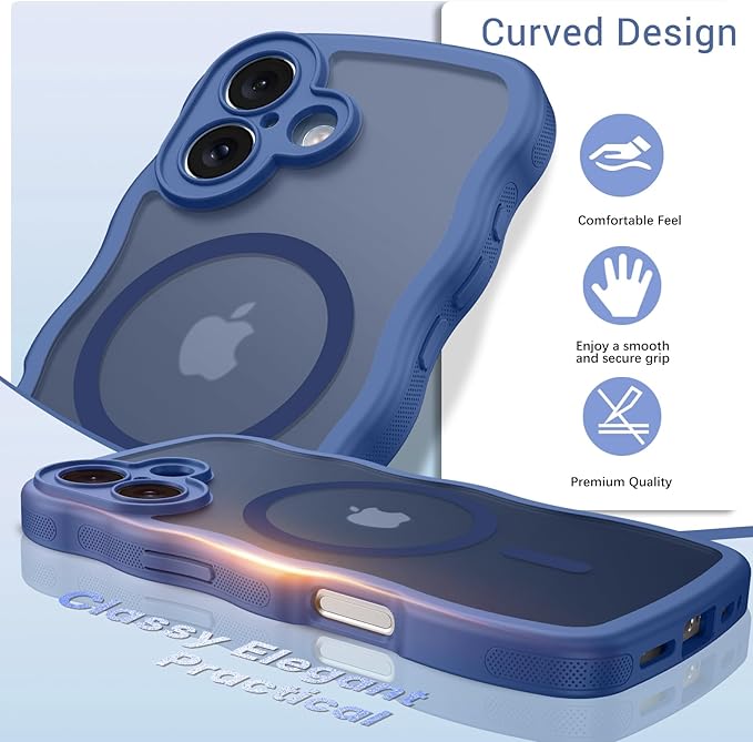 BENTOBEN Magnetic for iPhone 17 Case, Cute Wavy Full Camera Protection [Compatible with MagSafe] Translucent Matte Anti-Slip Bumper Women Girls Boys Protective Cover for 17 6.3", Sierra Blue