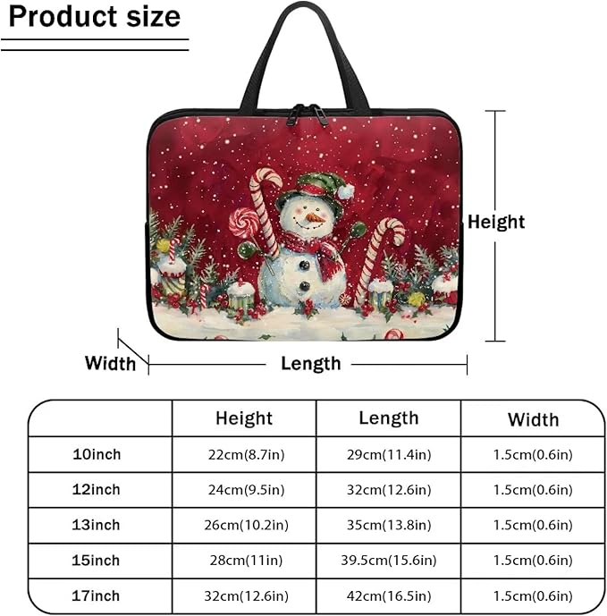 Christmas Red Snowman 12 Inch Laptop Sleeve Cover Computer Bag Tablet Carrying Case, Waterproof Tote Bags Notebook Sleeves Handbag for Travel/Business/School, Family & Friends Gift