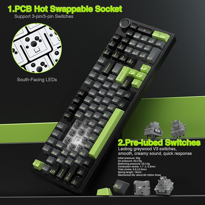 AULA F99 Pro Wireless Mechanical Keyboard with Knob,Creamy Sound,Tri-Mode BT5.0/USB-C/2.4GHz Hot Swappable Keyboard,Gasket Structure,RGB Backlit Computer Gaming Keyboards