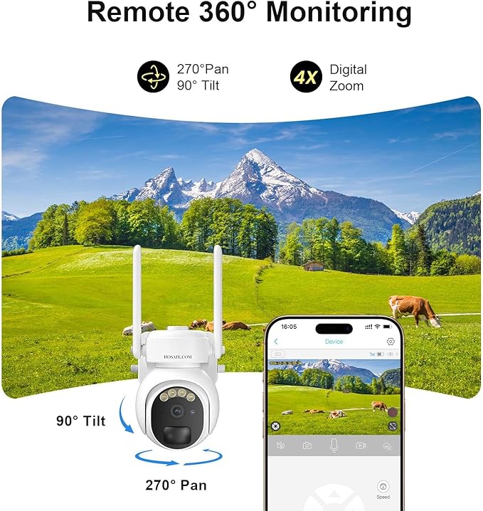 4G LTE Security Camera No Internet Needed, 360° PTZ Outdoor Camera, Solar Camera Outdoor Wireless, PIR Motion Detection, 2K HD, 2-Way Talk, Wall/Ceiling Mount, Free Cloud Storage (Need Apply)