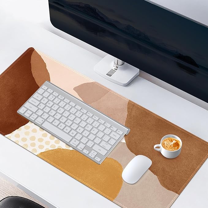 HAOCOO Desk Matt for Desktop, Computer Desk Pad Mat, Large Mouse Pad for Desk, XXL Gaming Mousepad with Non-Slip Base, Waterproof Laptop Keyboard Mat for Office Women, Orange Brown Boho