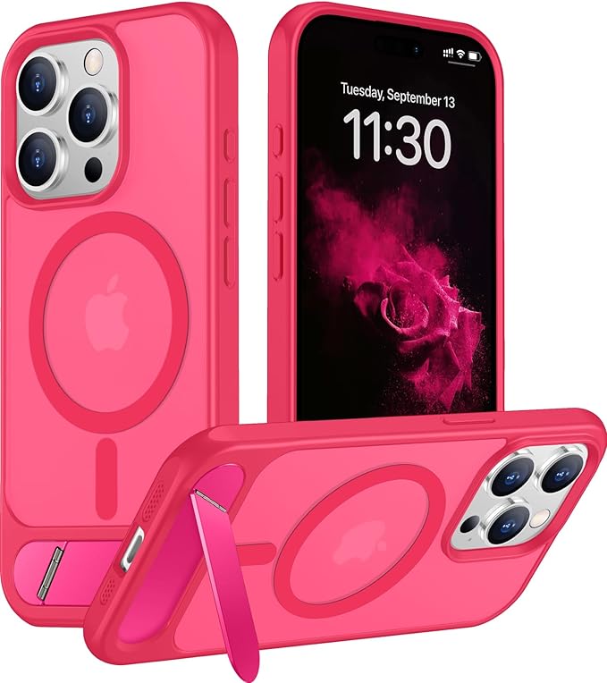 Magnetic Compatible with iPhone 15 Pro Case, [Built-in Invisible Kickstand][Compatible with MagSafe][Military Grade Shockproof] Slim Translucent Matte Phone Case for iPhone 15 Pro 6.1"