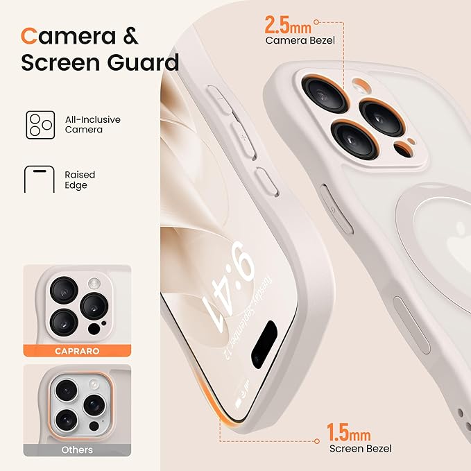 CAPRARO for iPhone 16 Pro Max Case with 360° Spin Magnetic Stand for Women, [Compatible with MagSafe] [Full Camera Protection] Cute Wave Translucent Matte Case for iPhone 16 Pro Max,Stone