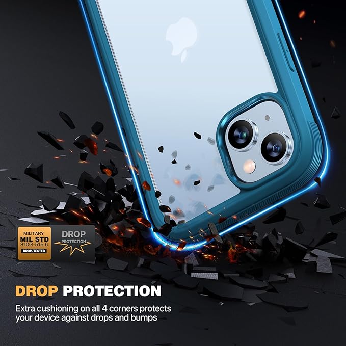 Diaclara Designed for iPhone 15 Plus Case 6.7 Inch,Full Body Rugged Clear Bumper Case w/Built-in Touch Sensitive Anti-Scratch Screen Protector+9H Tempered Glass Camera Lens Protector,Sea Blue