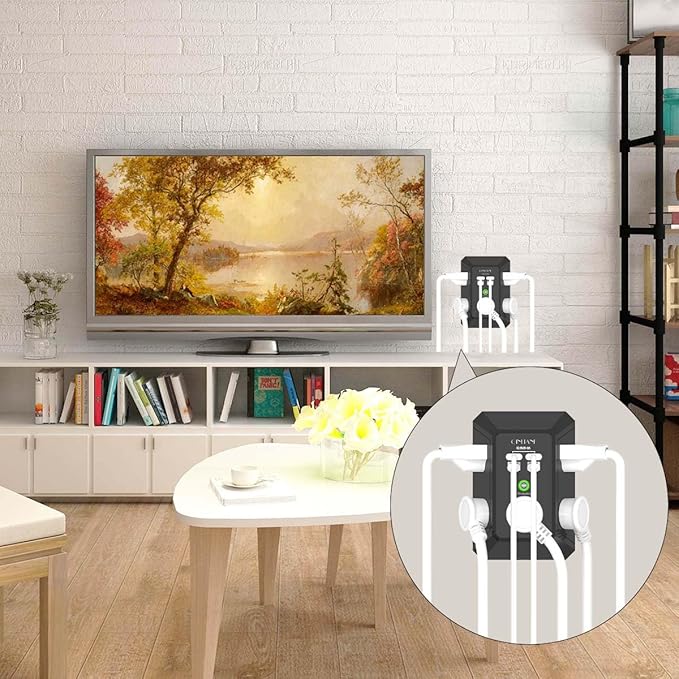 USB Wall Charger, Surge Protector, QINLIANF 5 Outlet Extender with 4 USB Charging Ports(2U2C) 3-Sided 1680J Power Strip Multi Plug Outlets Wall Adapter Spaced for Home Travel Office,Black