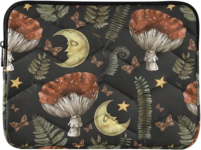 Vintage Magic Forest Moon Mushroom Laptop Sleeve - 13 to 14 Inch Cute Waterproof Computer Cover for Women & Men's Laptop Accessories