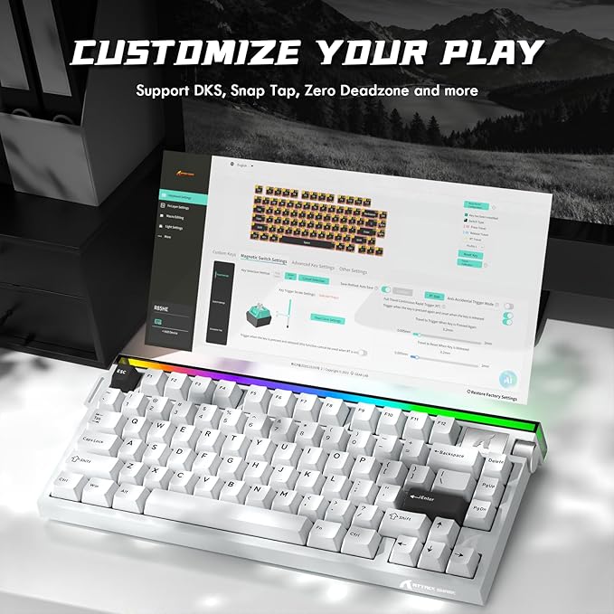 ATTACK SHARK R85 HE Wired 75% Hall Effect Rapid Trigger Mechanical RGB Gaming Keyboard with 8K Polling,0.05mm RT Accuracy,0.08MS Latency,Magnetic Switch,5 Layer Sound Damped,Driver for PC(Star White)