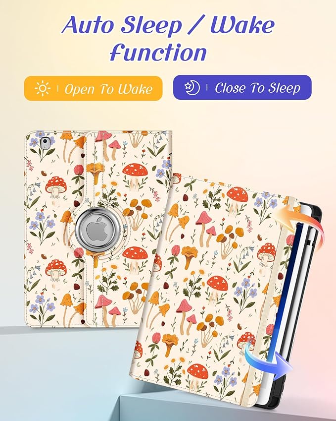 Kidcube for iPad Air 3rd Generation Case/Pro 10.5 Inch Case - Women Girls Kids Cute Rotating Stand Folio Cover with Pencil Holder & Card Slot Mushroom Flowers Design Cover for iPad Pro 10.5''/Air 3rd
