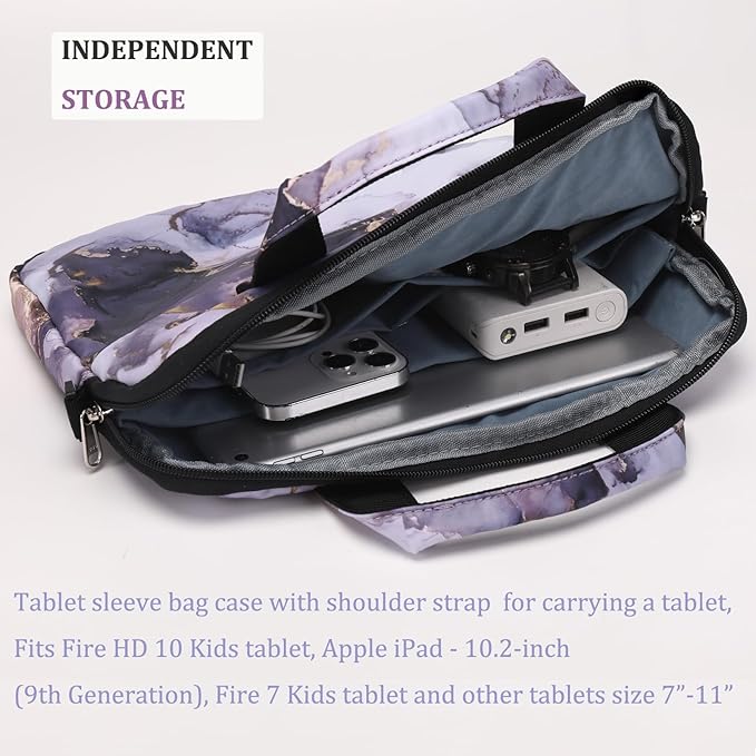 JIANYA Tablet Sleeve Bag Marble Tablet Carrying Bag with Shoulder Strap, 10-12.5 Inch, Purple