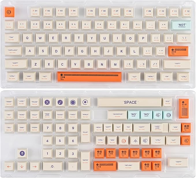 Guffercty kred XDA Profile Keycaps Set 142-Key Retro Plastic Theme keycaps for 60% 65% 100 Cherry Mx Gaming Keyboard (Plastic)