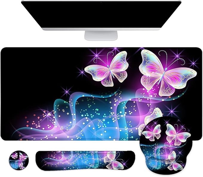 LATEEFAH Mouse Pad with Wrist Rest, Large Mouse Pad, Ergonomic Gaming Desk Pad Keyboard Wrist Rest Set, 4-in-1 Desk Mat Keyboard Mat for Home, Office