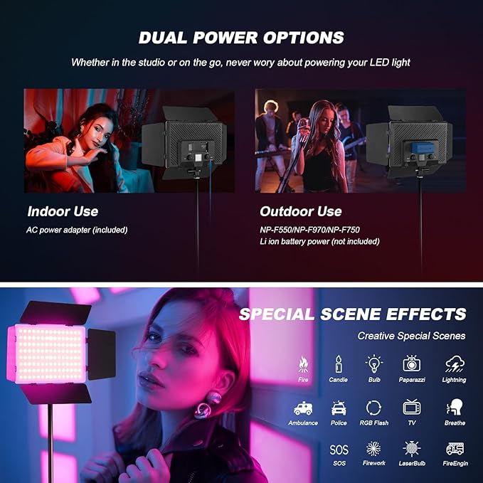 2Pack RGB LED Video Light Kit 12.6in with Barn Door, RGB Photography Light 20W/2500~8500K/14 Effect/2000lux@0.5m LED Panel Light Kit with Light Stand for Gaming Streaming Zoom YouTube Photography
