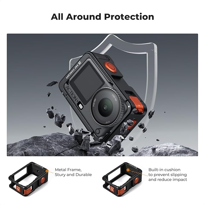 K&F CONCEPT Aluminum Alloy Camera Cage Compatible with DJI Osmo Action 6 Camera Accessories, Protective Cage Expansion Frame Case with Cold Shoe Mount | 1/4" Screw Adapter for Tripod, Selfie Stick