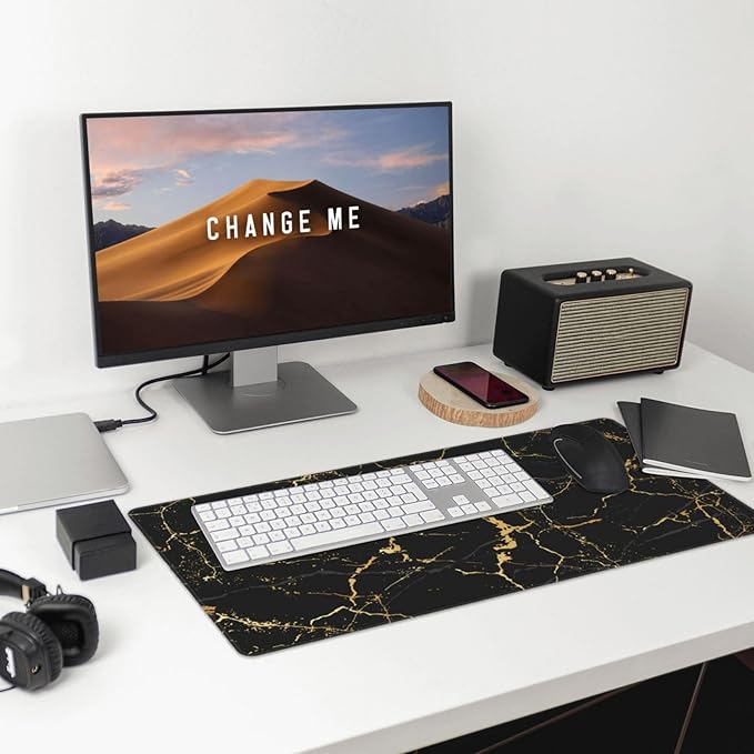Black and Gold Marble Large Extended Mouse Pads XL Mousepad with Stitched Edges Marbling Non-Slip Rubber Base Computer Keyboard Pad Desk Mat for Home Office Desk Decor, 29.5" X 15.8"